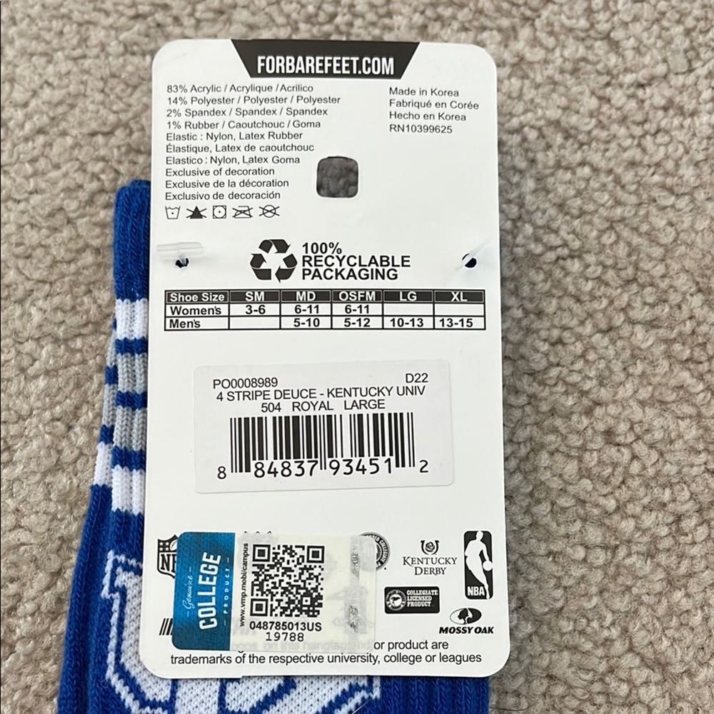 For Bare Feet Blue and White Athletic Socks - Picture 2 of 2